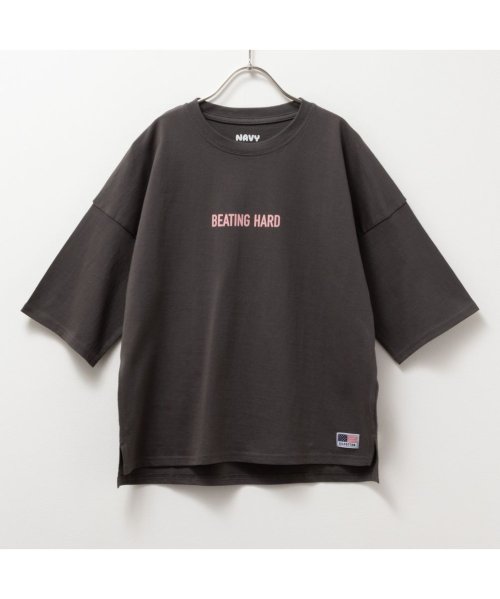 MAC HOUSE(kid's)(マックハウス（キッズ）)/NAVY ネイビー コットンプリント5分袖Tシャツ MABG24108/グレー