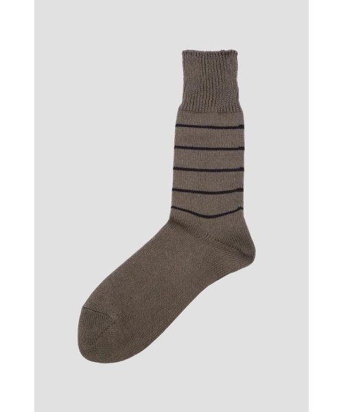 MARGARET HOWELL(マーガレット・ハウエル)/COTTON LINEN STRIPE SOCKS/OLIVE1