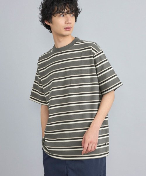 coen(coen)/USAコットンマルチボーダーTシャツ/DKGRAY