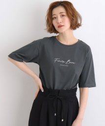 grove(グローブ)/【洗える／UVカット／接触冷感】5分袖ロゴTシャツ/チャコールグレー（014）