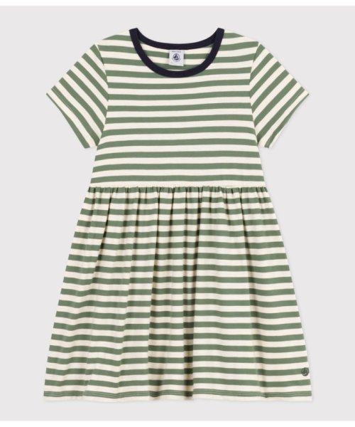 PETIT BATEAU(プチバトー)/ボーダーワンピース/グリーン