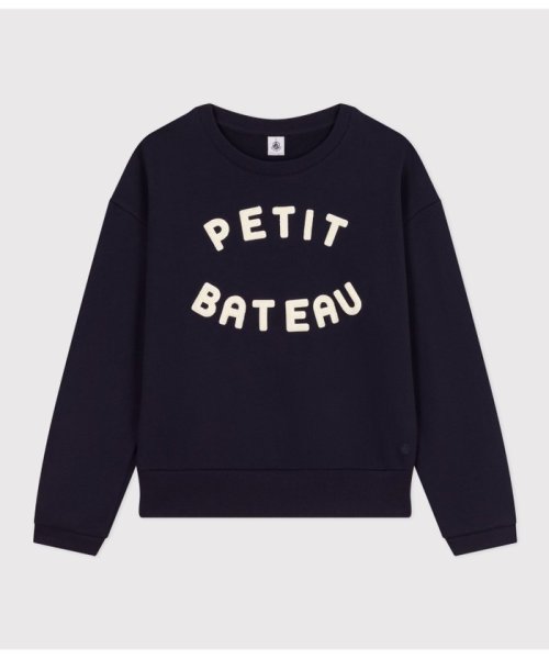 PETIT BATEAU(プチバトー)/プリントスウェットプルオーバー/ネイビー