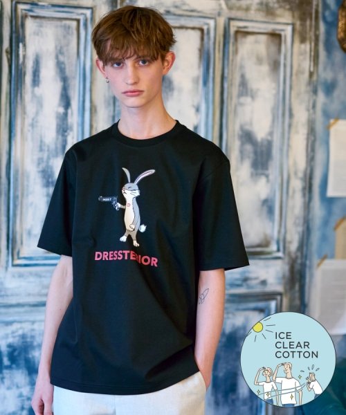 DRESSTERIOR(ドレステリア)/【接触冷感／抗菌防臭／消臭】ICE CLEAR COTTON ガンラビットTシャツ/ブラック（019）