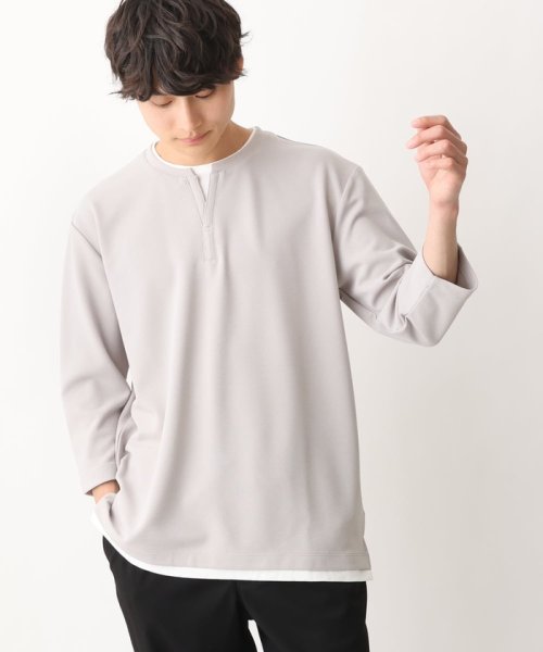 a.v.v (MEN)(アー・ヴェ・ヴェメンズ)/【新作/涼感】梨地フェイクレイヤードカットソー(Good Teeシリーズ）/ライトグレー