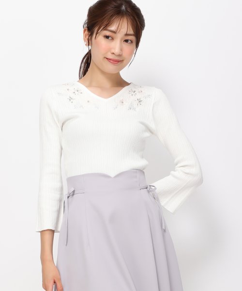 ミッシュマッシュ Vネック フレアスリーブロングニット ミニワンピース 