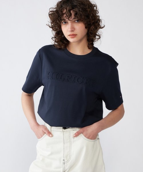 TOMMY HILFIGER(トミーヒルフィガー)/インターロックエンボスTシャツ/ネイビー 