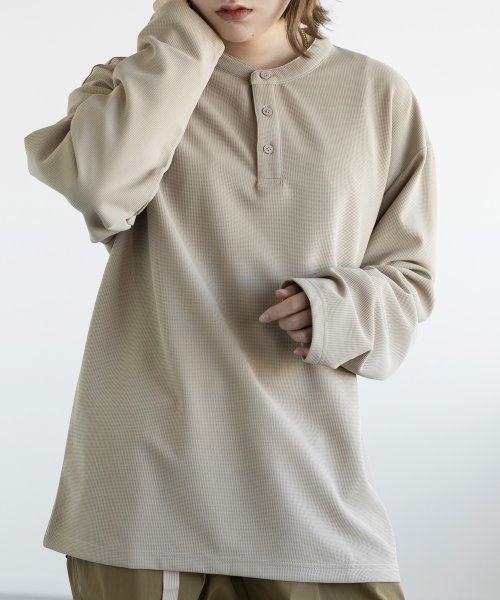 aimoha(aimoha（アイモハ）)/aimoha men HENLEY NECK PULLOVER ヘンリーネックプルオーバー/ベージュ