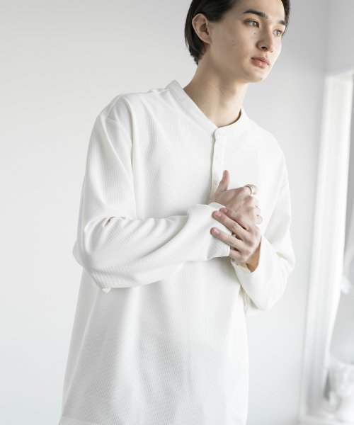 aimoha(aimoha（アイモハ）)/aimoha men HENLEY NECK PULLOVER ヘンリーネックプルオーバー/ホワイト