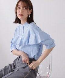 N Natural Beauty Basic(エヌナチュラルビューティベーシック)/バンドカラーラッフルブラウス/ブルー