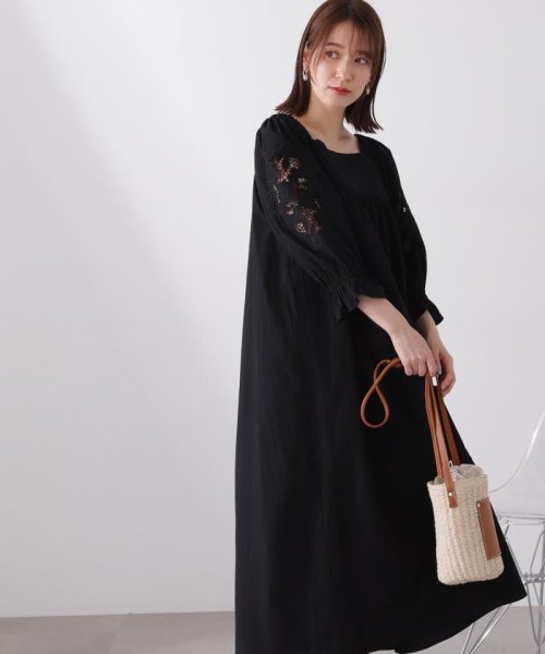 N Natural Beauty Basic(エヌナチュラルビューティベーシック)/袖刺繍コットンワンピース《S Size Line》/ブラック