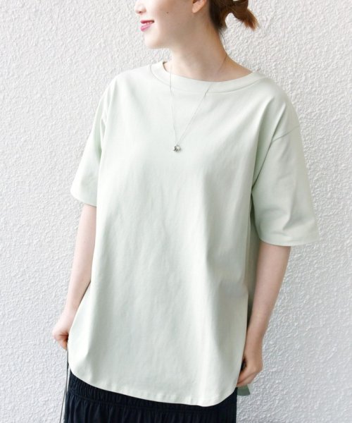 SHIPS WOMEN(シップス　ウィメン)/《予約》*バリエーション ネック スリット ビッグ TEE ◆/ライトグリーン