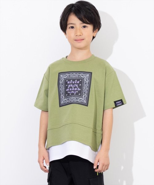 ANAP KIDS(アナップキッズ)/バンダナプリント レイヤード風 Tシャツ/カーキ