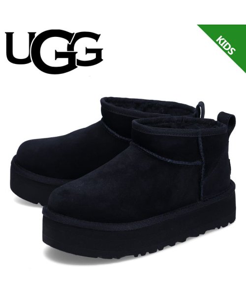 UGG アグ ウルトラミニ プラットフォーム ムートンブーツ クラシック キッズ 厚底 KIDS CLASSIC ULTRA MINI PLATFORM ブラッ UGG アグ KIDS CLASSIC ULTRA MINI PLATFORM UGGplush 60% アップサイクル ウール 40% TENCEL