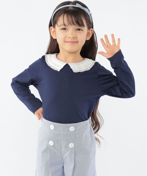 SHIPS KIDS(シップスキッズ)/SHIPS KIDS:100～130cm / レース カラー 長袖 TEE/ネイビー