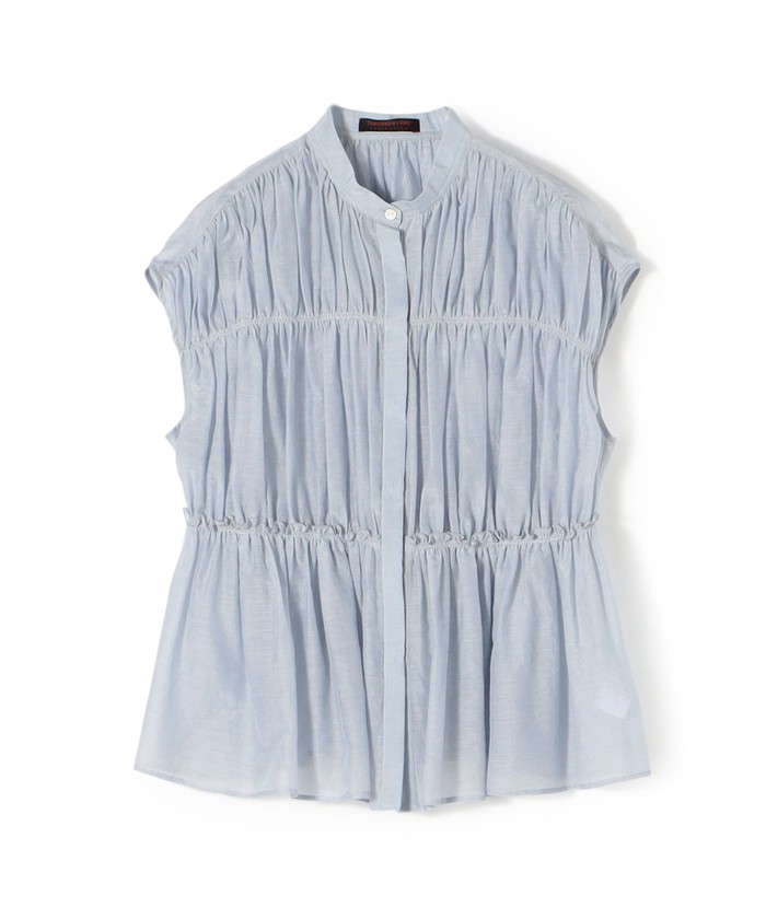 コットンシルク シャーリングペプラムブラウス(505987977  