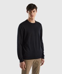 BENETTON (mens)(ベネトン（メンズ）)/コットン100％無地クルーネック長袖ニットセーター/ブラック