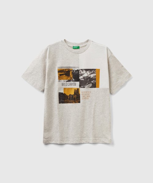 BENETTON (UNITED COLORS OF BENETTON BOYS)(ユナイテッド　カラーズ　オブ　ベネトン　ボーイズ)/キッズフロントフォトプリント半袖Tシャツ・カットソーB/グレー