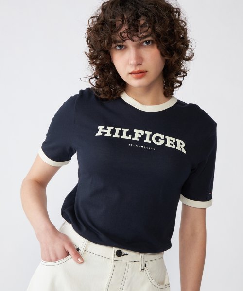 TOMMY HILFIGER(トミーヒルフィガー)/モノタイプフロッククルーネックTシャツ/ネイビー 