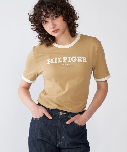 TOMMY HILFIGER(トミーヒルフィガー)/【FUDGE掲載】モノタイプフロッククルーネックTシャツ/ベージュ