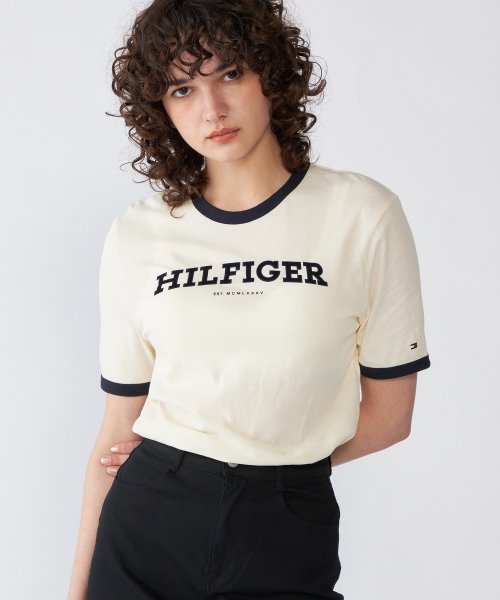 TOMMY HILFIGER(トミーヒルフィガー)/モノタイプフロッククルーネックTシャツ/ホワイト