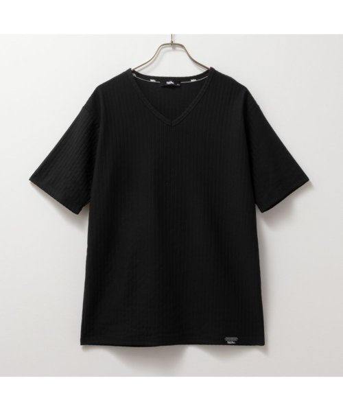 MAC HOUSE(men)(マックハウス（メンズ）)/MOSSIMO モッシモ 針抜きVネック半袖Tシャツ 4273－0804/ブラック