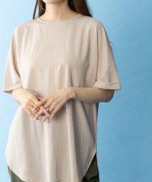 MAC HOUSE(women)(マックハウス（レディース）)/SARARI サラリ NAVY チュニック丈半袖Tシャツ MH846－706/ライトベージュ