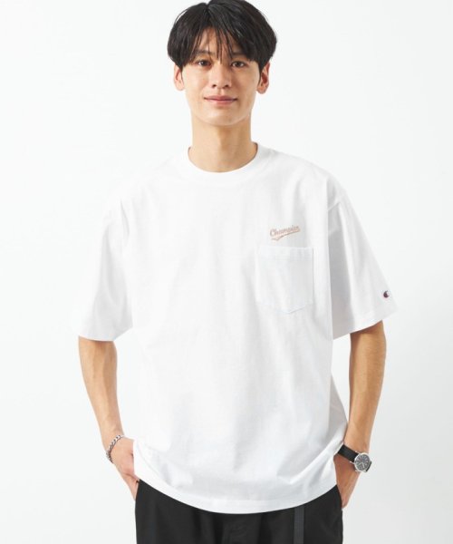green label relaxing(グリーンレーベルリラクシング)/【別注】＜Champion×green label relaxing＞ロゴ ポケット Tシャツ/WHITE