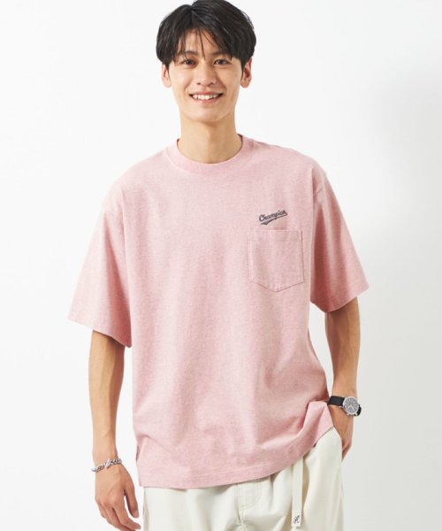 green label relaxing(グリーンレーベルリラクシング)/【別注】＜Champion×green label relaxing＞ロゴ ポケット Tシャツ/LT.PINK
