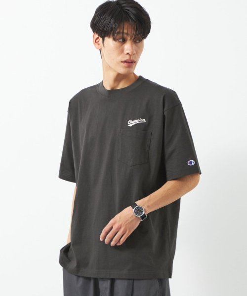 green label relaxing(グリーンレーベルリラクシング)/【別注】＜Champion×green label relaxing＞ロゴ ポケット Tシャツ/DK.GRAY