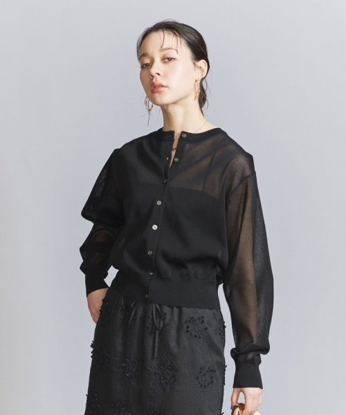 BEAUTY&YOUTH UNITED ARROWS(ビューティーアンドユース　ユナイテッドアローズ)/シアー クルーネック カーディガン －ウォッシャブル－/BLACK