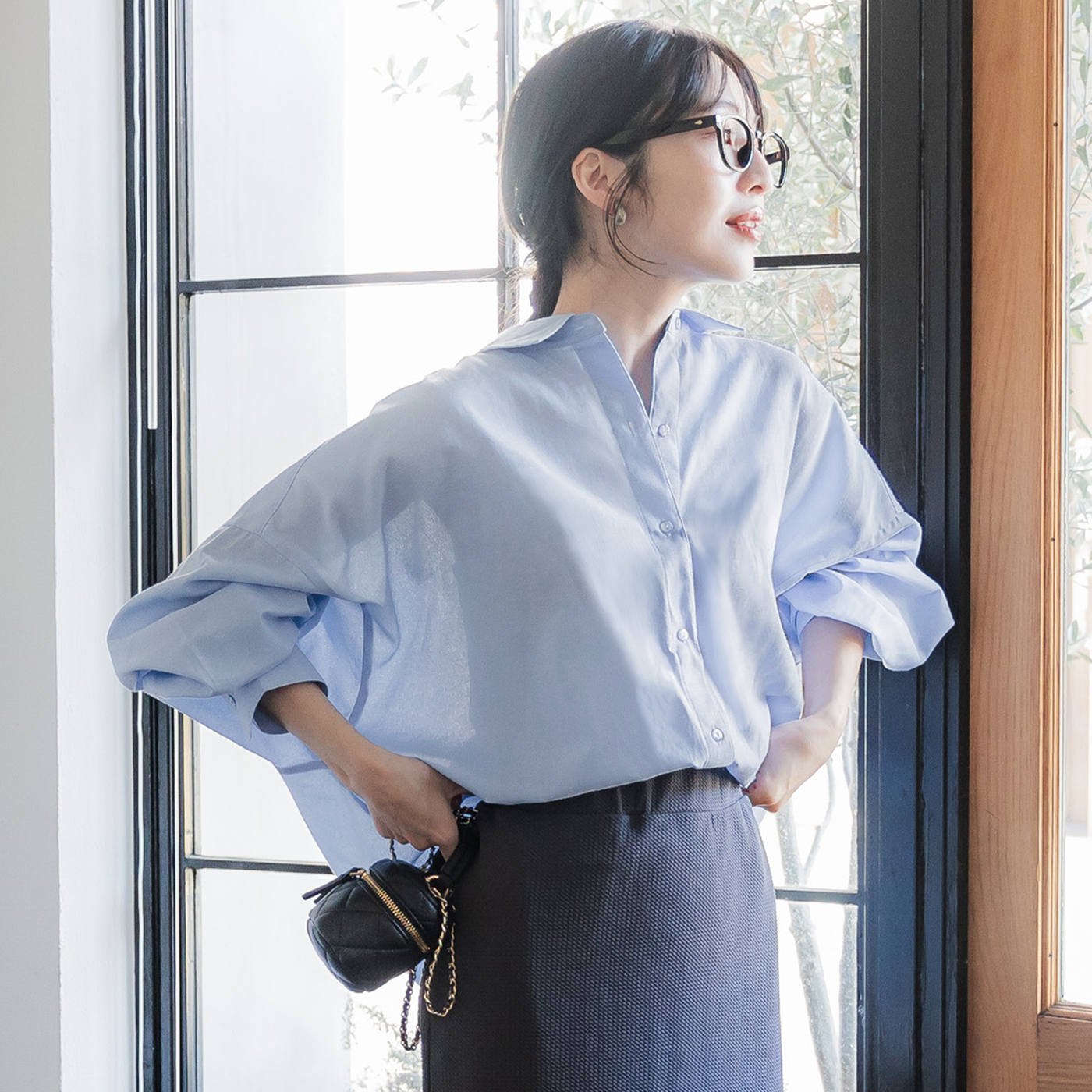 オックスドルマンボリュームスリーブシャツ（薄手/透け感/レギュラ  