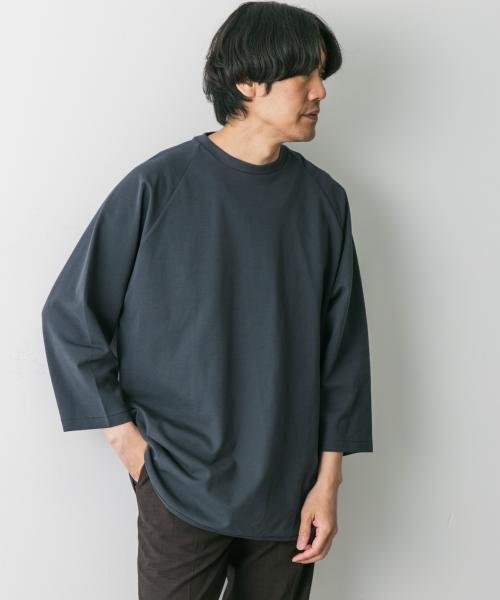 URBAN RESEARCH DOORS(アーバンリサーチドアーズ)/『イージーケア』ポンチ8分袖フットボールTシャツ/INKBLACK