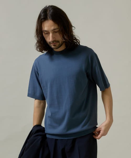 URBAN RESEARCH DOORS(アーバンリサーチドアーズ)/LIFE STYLE TAILOR　ハイゲージクルーネック半袖ニット/BLUEGRAY