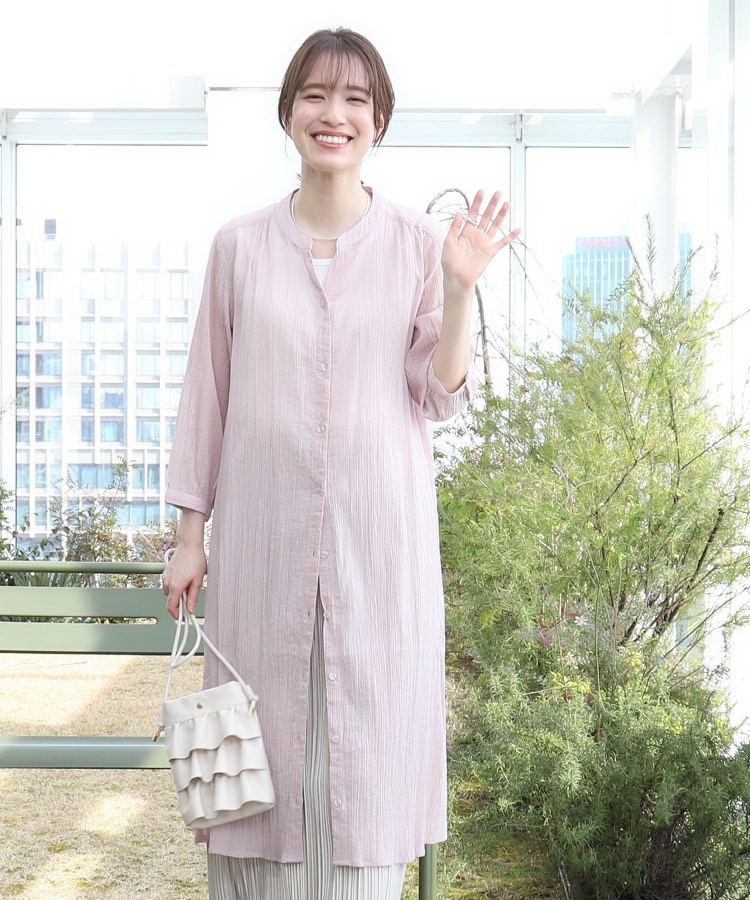 【洗える/7分袖】ふんわり さらさら コットンシフォンシャツワンピース 【洗える/7分袖】ふんわり さらさら コットンシフォンシャツワンピース