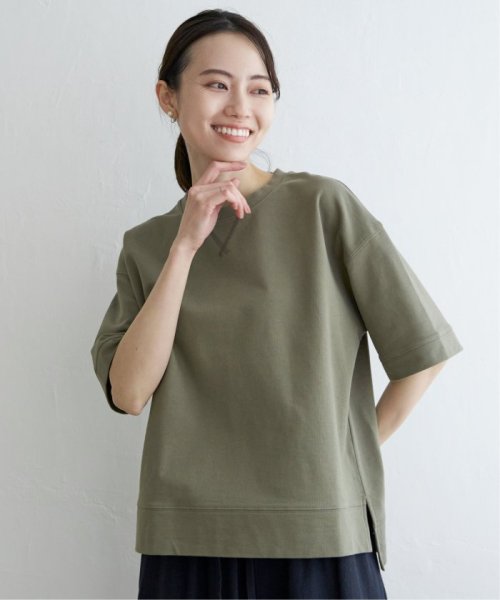 ikka(イッカ)/ミニ裏毛スウェットライク半袖Tシャツ/グリーン