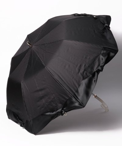 晴雨兼用折りたたみ日傘 ストライプサテンリボン