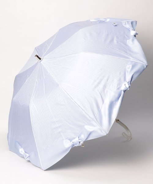 LANVIN en Bleu(umbrella)(ランバンオンブルー（傘）)/晴雨兼用折りたたみ日傘　ストライプサテンリボン/ペールスカイ