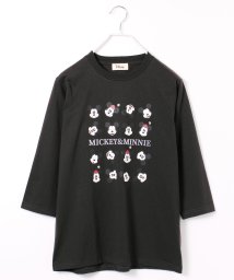 DISNEY(DISNEY)/【DISNEY/ディズニー】プリント天竺7分袖Ｔシャツ/スミクロ