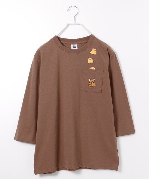 ALWAYS GOOD TIME NEW BASIC STORE(オールウェイグッドタイムニューベーシックストア)/【TOM & JERRY/トムとジェリー】天竺7分袖ポケ付プリント・刺繍Ｔシャツ/ブラウン