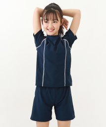 devirock(デビロック)/女児Tシャツ＆パンツ型スクール水着 子供服 キッズ 女の子 スクールウェア スクール水着 /ネイビー系1
