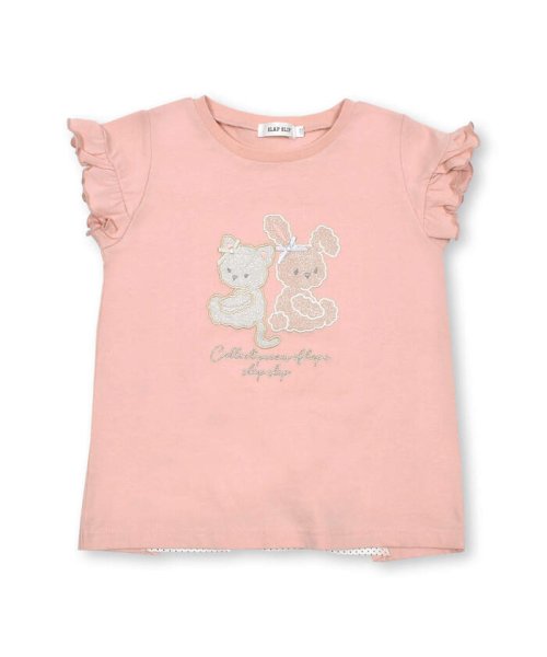 SLAP SLIP(スラップスリップ)/ネコウサギパッチ刺しゅうフリル袖Tシャツ(80~130cm)/ピンク