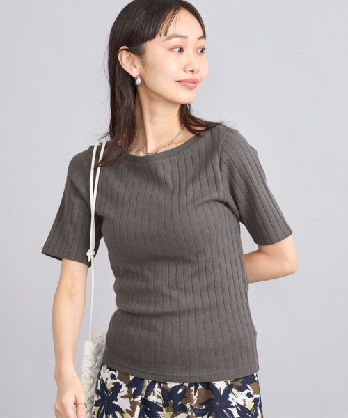 coen(coen)/【WEB限定】USAコットンワイドリブボートネックTシャツ/DK.GRAY