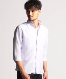 NICOLE CLUB FOR MEN/シアーチェック7分袖スタンドカラーシャツ/505990802