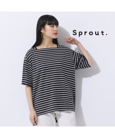 【Sprout.】ポンチボーダー　ドロップショルダーTシャツ