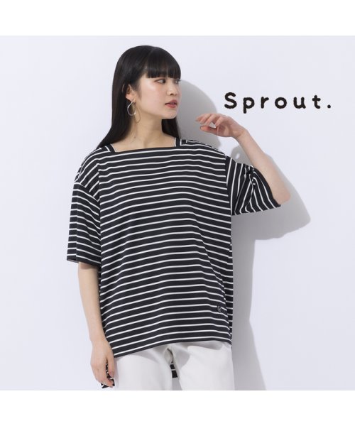 Liliane Burty(リリアンビューティ)/【Sprout.】ポンチボーダー　ドロップショルダーTシャツ/ブラック