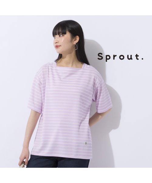 Liliane Burty(リリアンビューティ)/【Sprout.】ポンチボーダー　ドロップショルダーTシャツ/ピンク