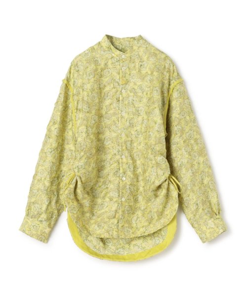 ポリエステルナイロンカットジャカード サイドギャザーブラウス 