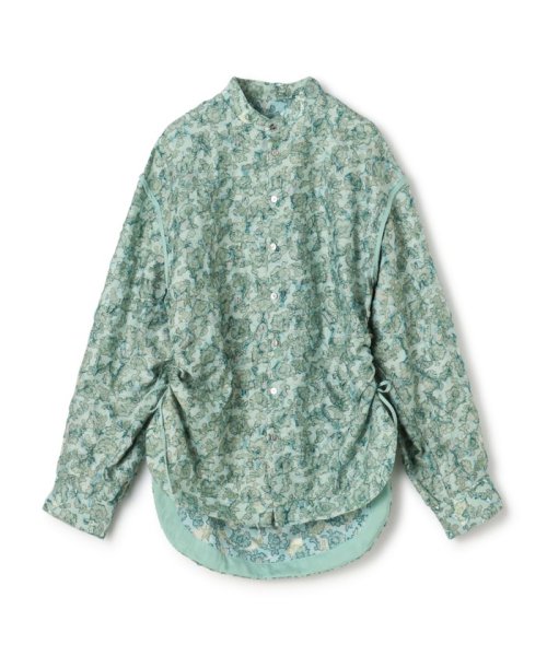 ポリエステルナイロンカットジャカード サイドギャザーブラウス 