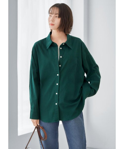 STYLE DELI(スタイルデリ)/洗いコットンボーイズシャツ/グリーン