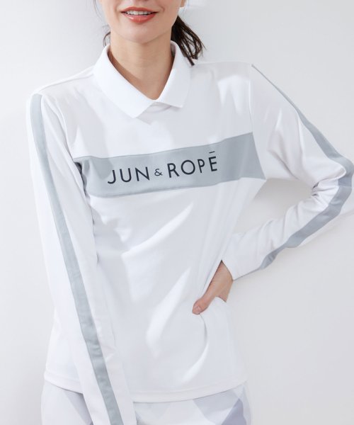 JUN and ROPE(ジュン＆ロペ)/RIB衿ロゴ＆ライン使い長袖プルオーバー/ホワイト（10）